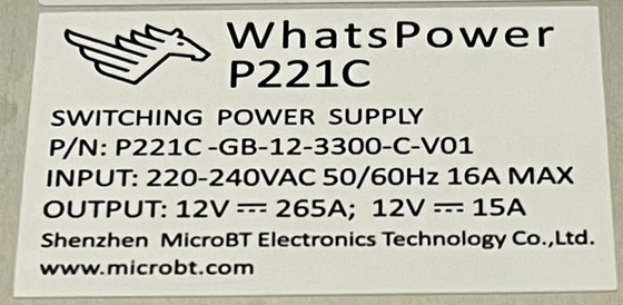 مزود الطاقة Whatspower P221C PSU لـ Whatsminer M30s M31s M32
